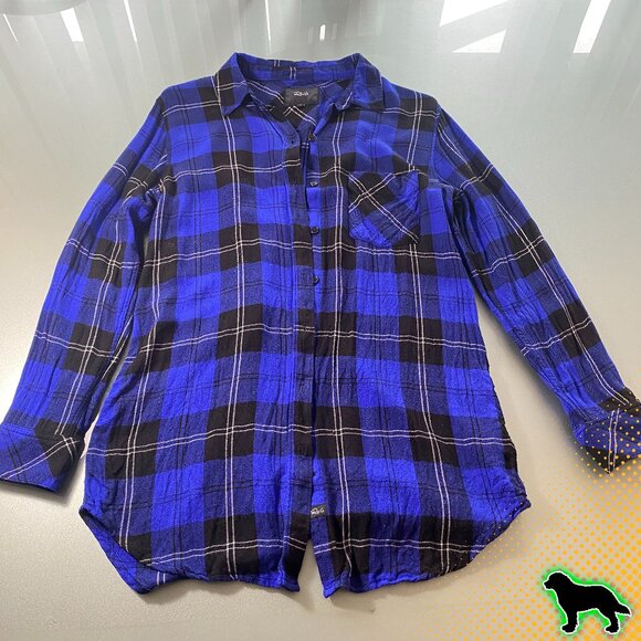 Rails Blue and Black Plaid Flannel Shirt Top Button Down Size M Medium - Picture 1 of 5
